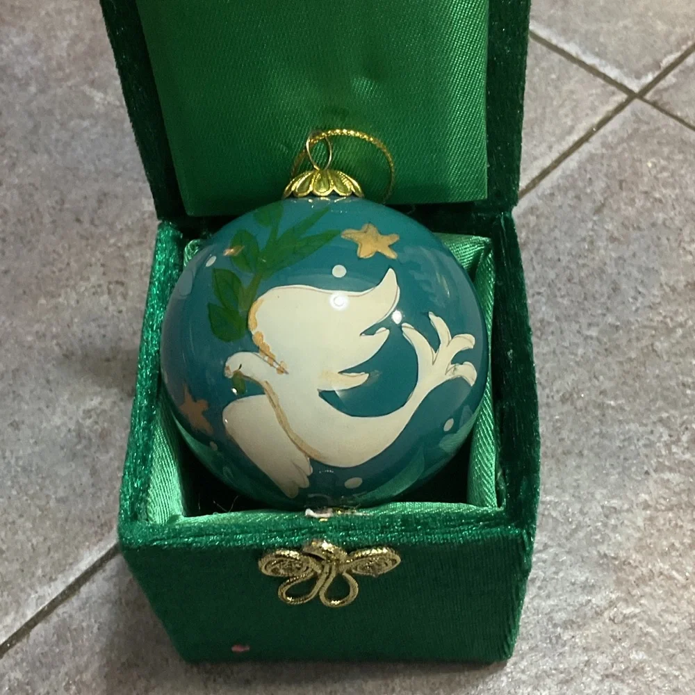 Green Holiday Ornament with Peace Design